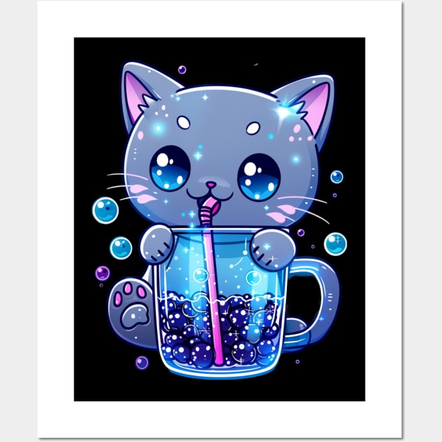 Kawaii Cat Fiesta Wall Art by skeleton sitting chained